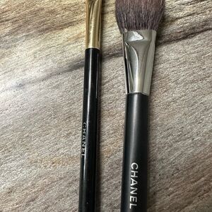 CHANEL Black and Silver Makeup Brush Duo